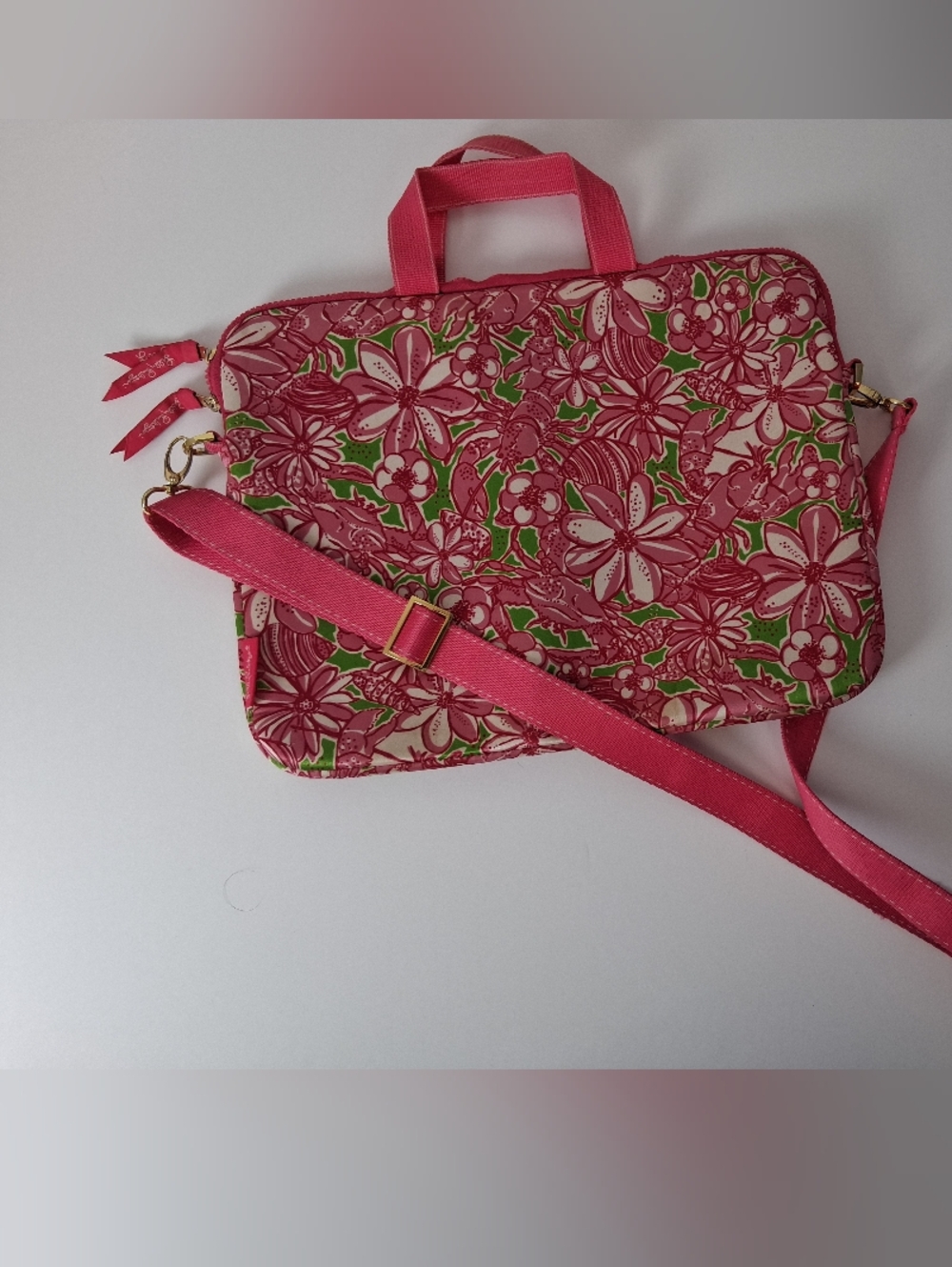 Lilly Pulitzer Coronado Crab Pink Floral Crossbody Laptop Tote Bag